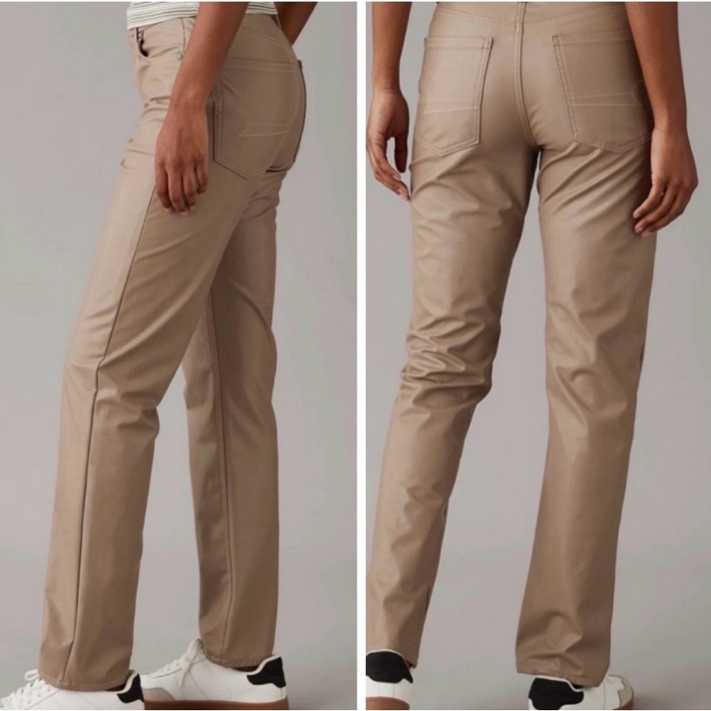 American Eagle Outfitters Women’s Vegan  Leather Super High Rise Straight 8 Long